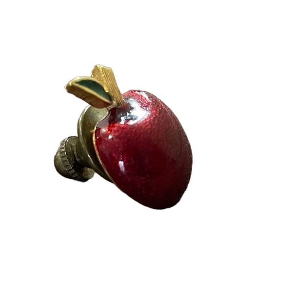 Vintage Red Apple Brooch (Enamel on gold tone metal) - Jomaz - Picture 3 of 9